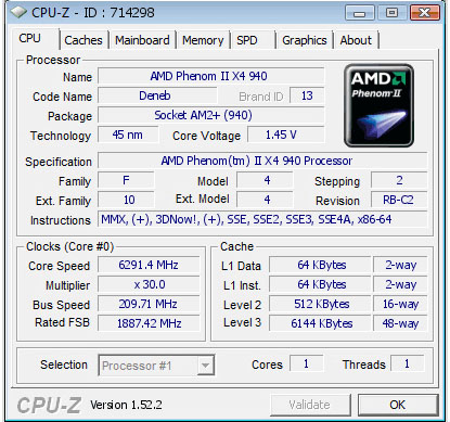 Частота в 6ГГц на AMD Phenom II X4 940