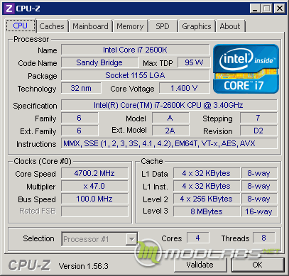 CPUZ - Core i7-2600K 4700MHz 1.4V