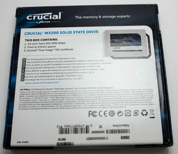 Crucial MX200 250 ГБ - упаковка сзади