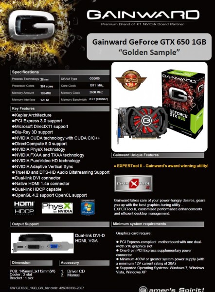 Gainward GeForce GTX 650 Golden Sample